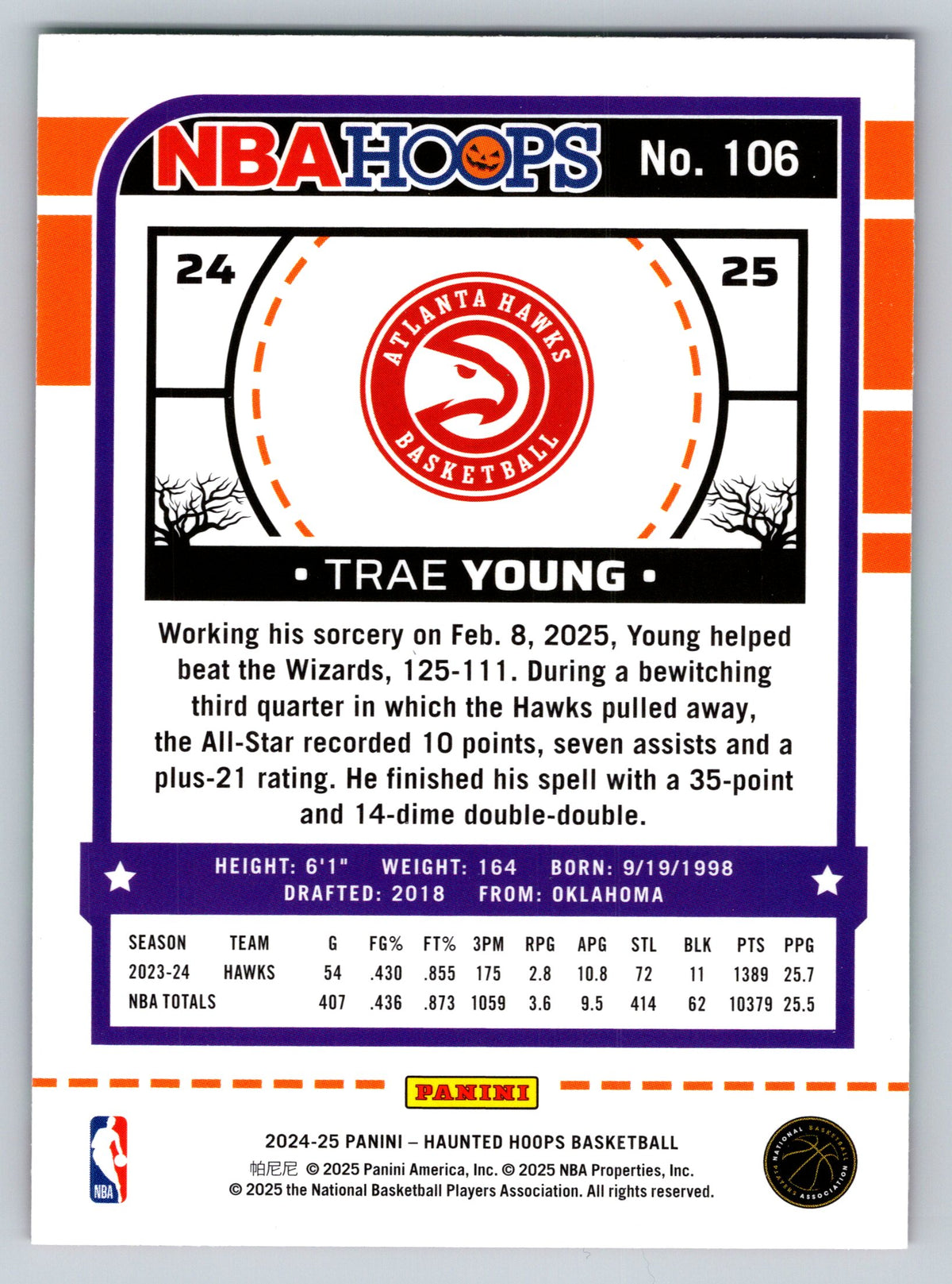 2024-25 Hoops Haunted Hoops #106 Trae Young Slime