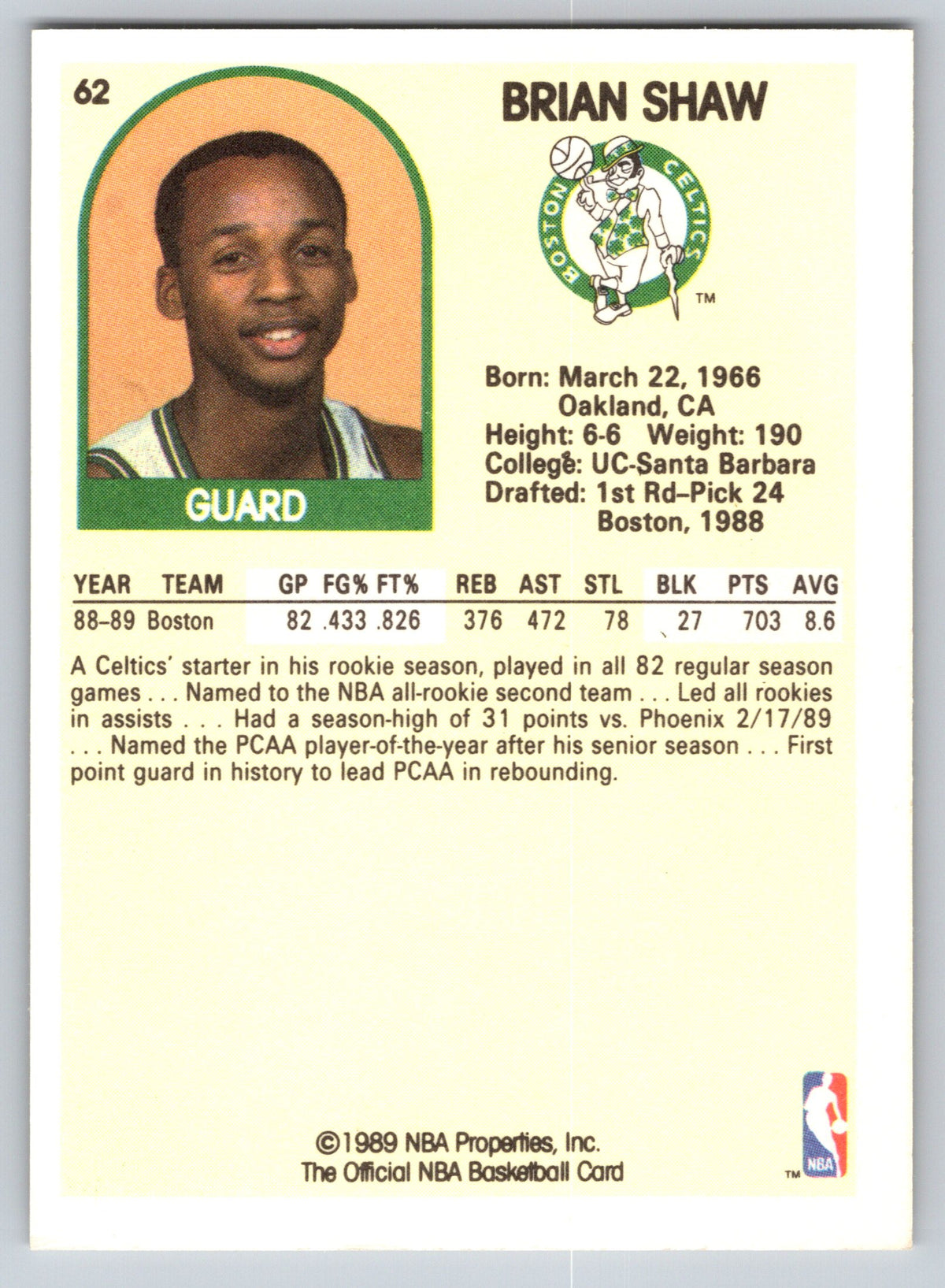 1989-90 Hoops #62 Brian Shaw