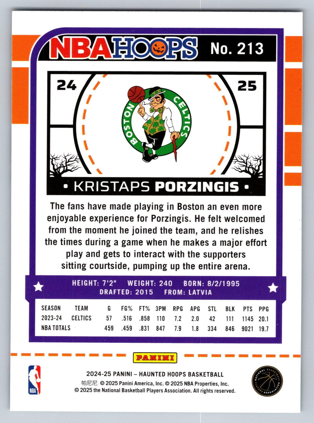 2024-25 Hoops Haunted Hoops #213 Kristaps Porzingis
