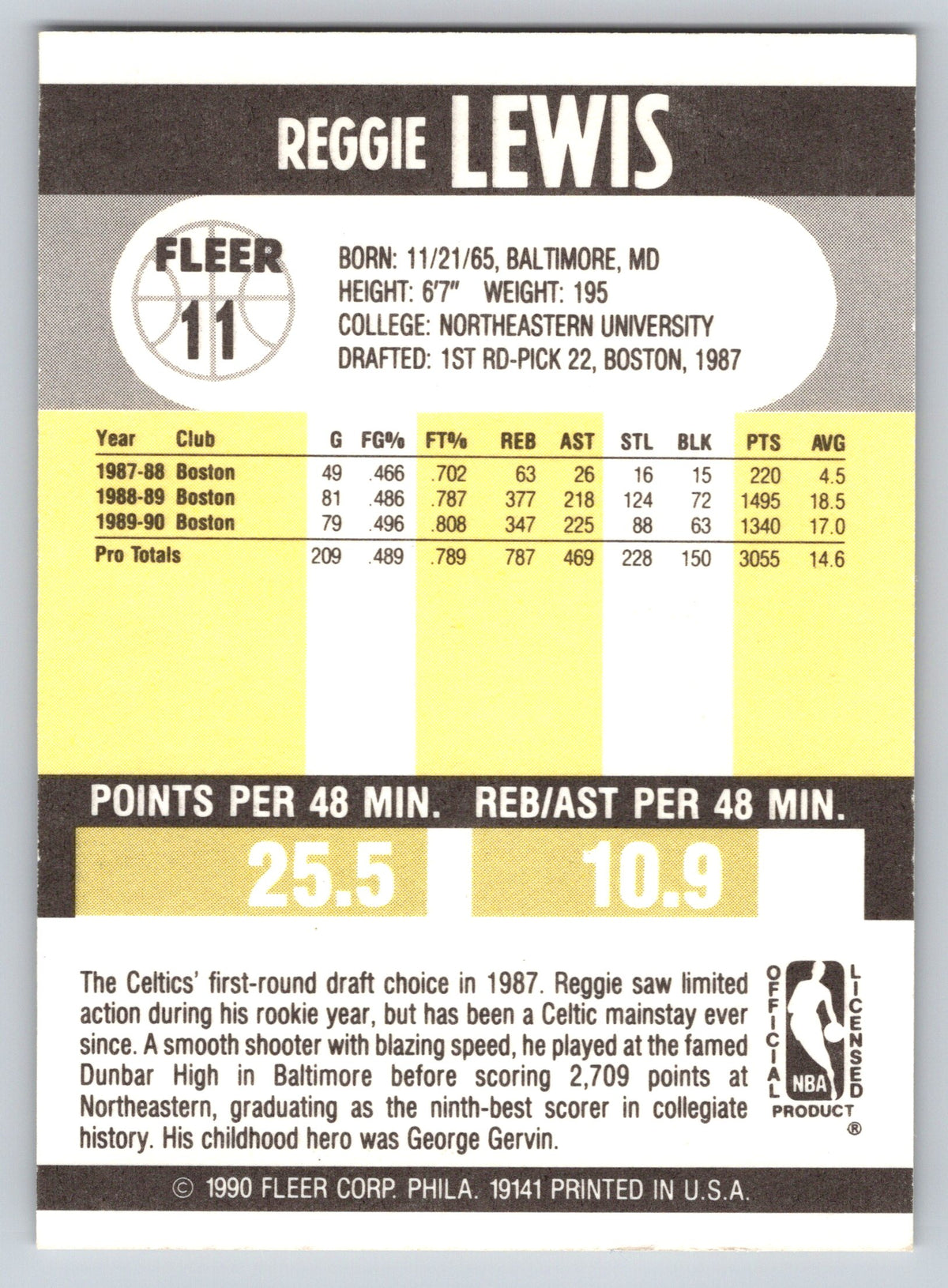 1990-91 Fleer #11b Reggie Lewis
