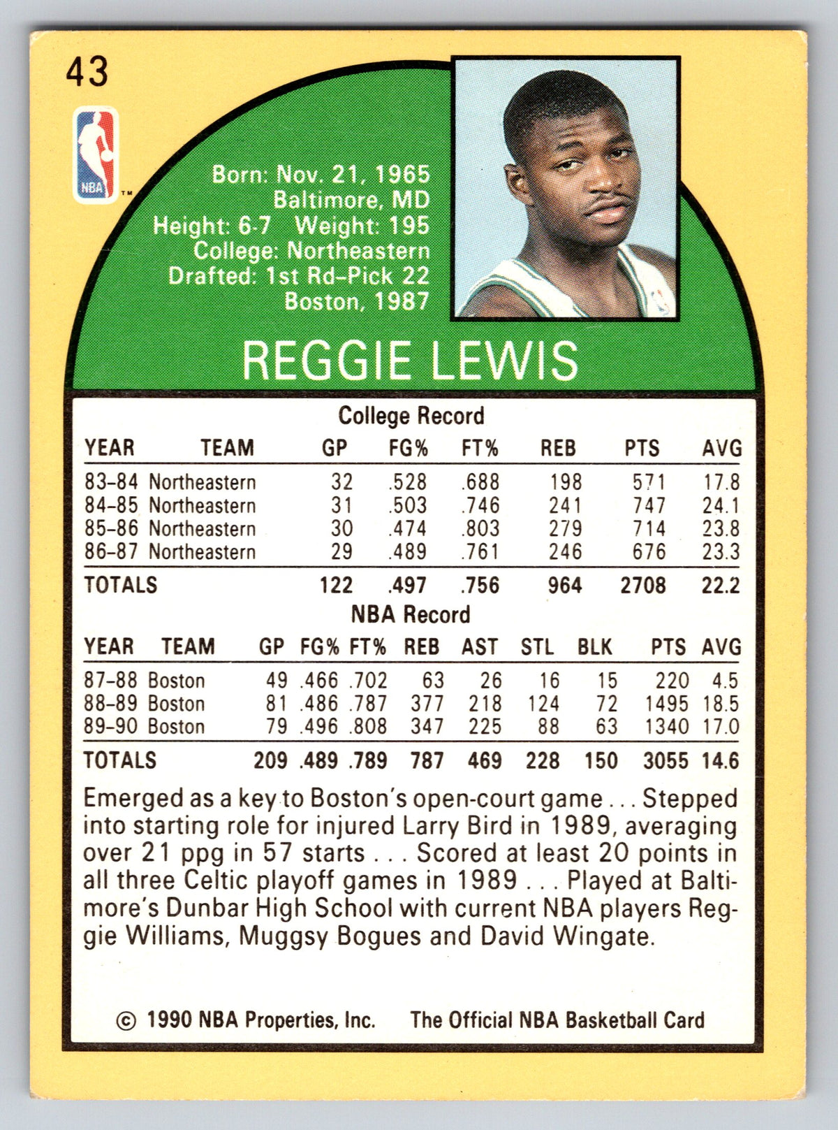 1990-91 Hoops #43 Reggie Lewis