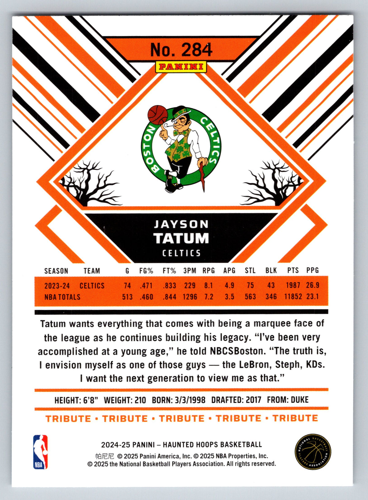 2024-25 Hoops Haunted Hoops #284 Jayson Tatum