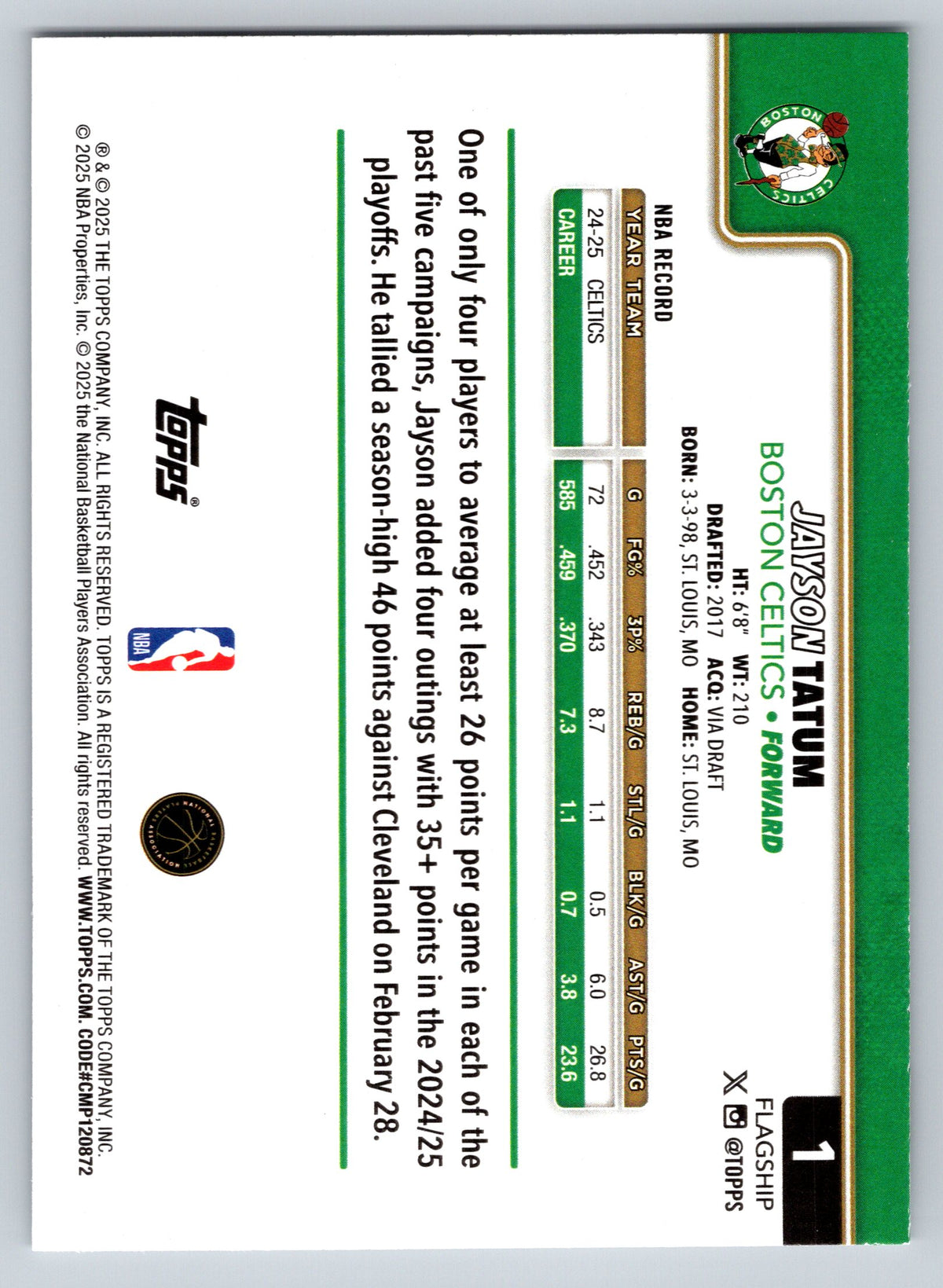 2025-26 Topps #1 Jayson Tatum