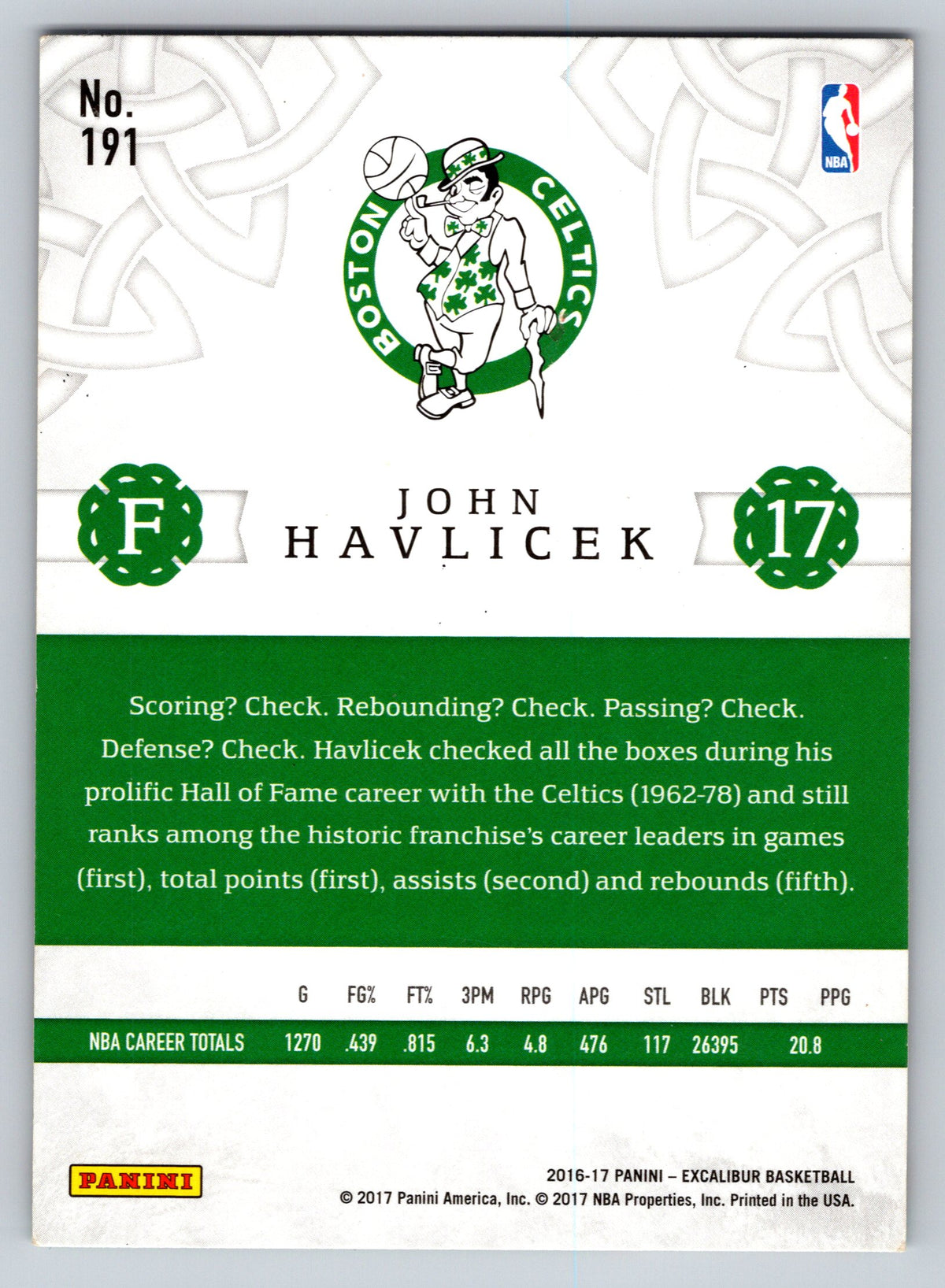 2016-17 Panini Excalibur #191 John Havlicek Count