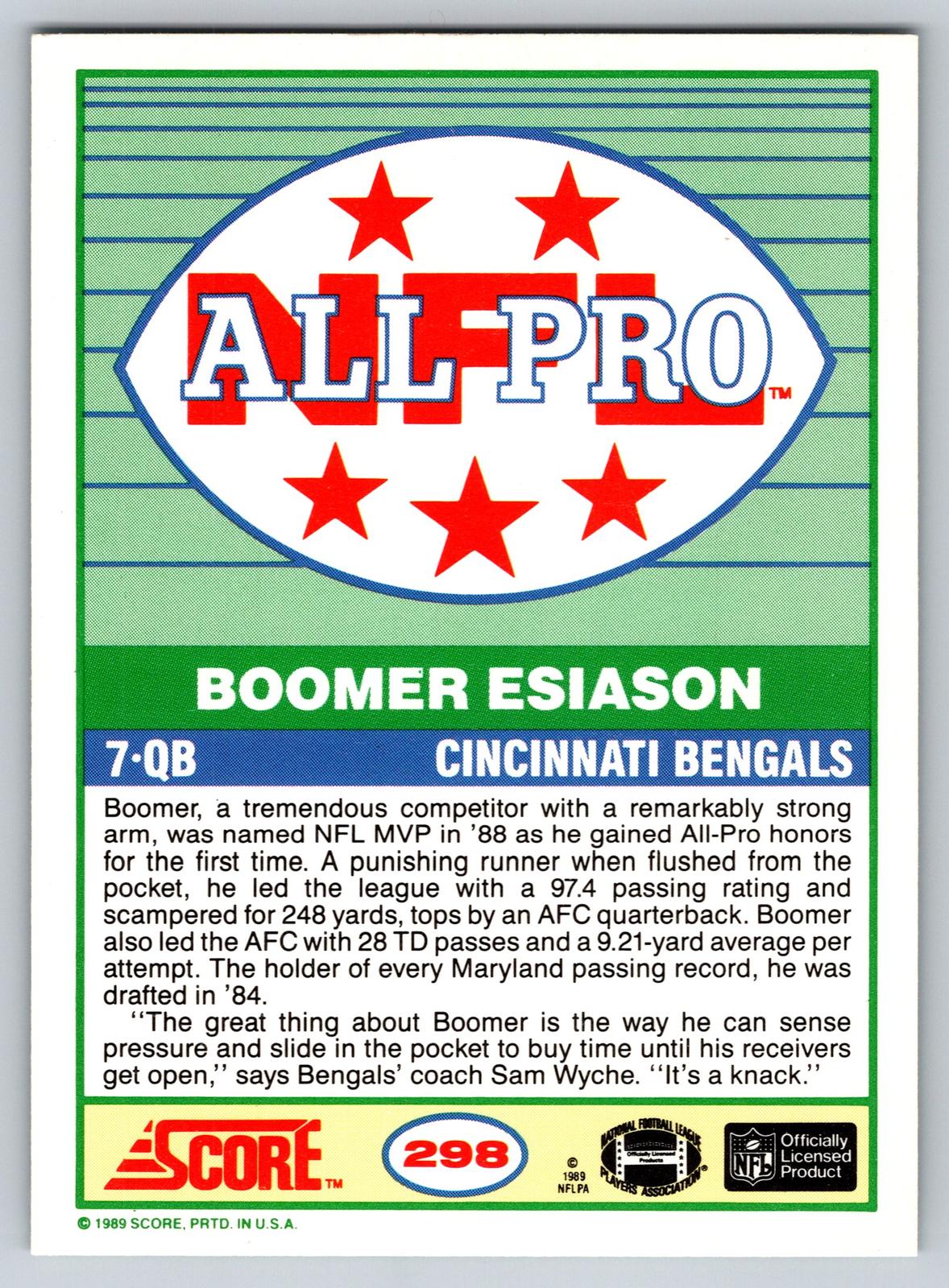 1989 Score #298 Boomer Esiason