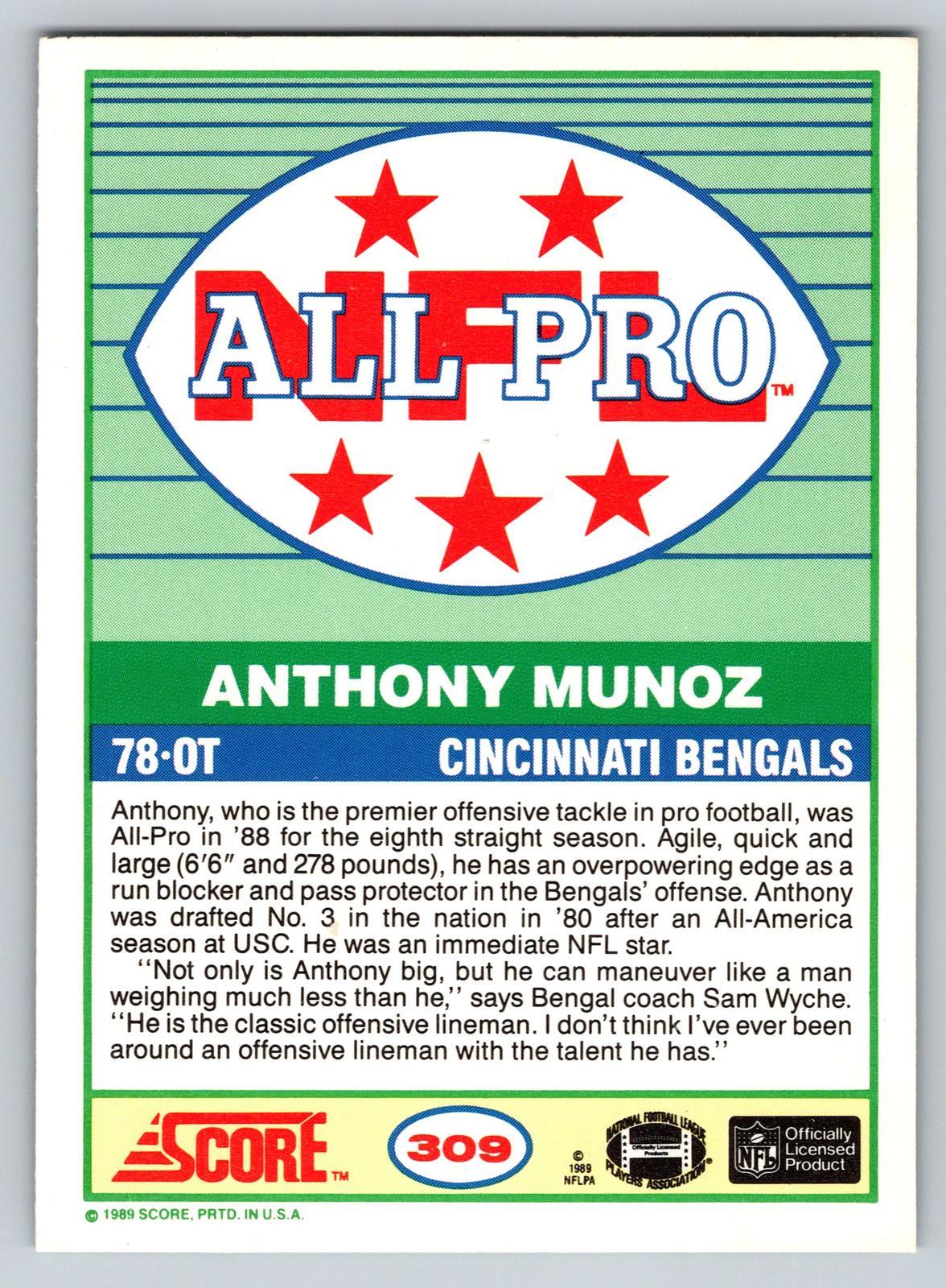 1989 Score #309 Anthony Munoz