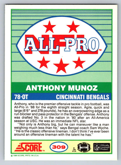 1989 Score #309 Anthony Munoz