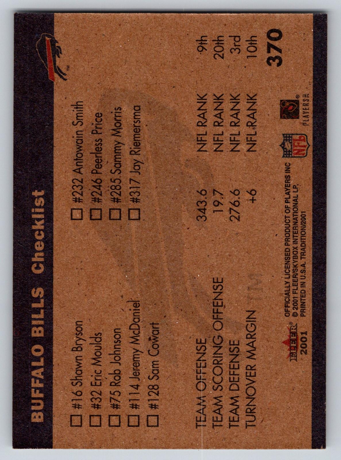 2001 Fleer Tradition #370 Buffalo Bills Team Leaders