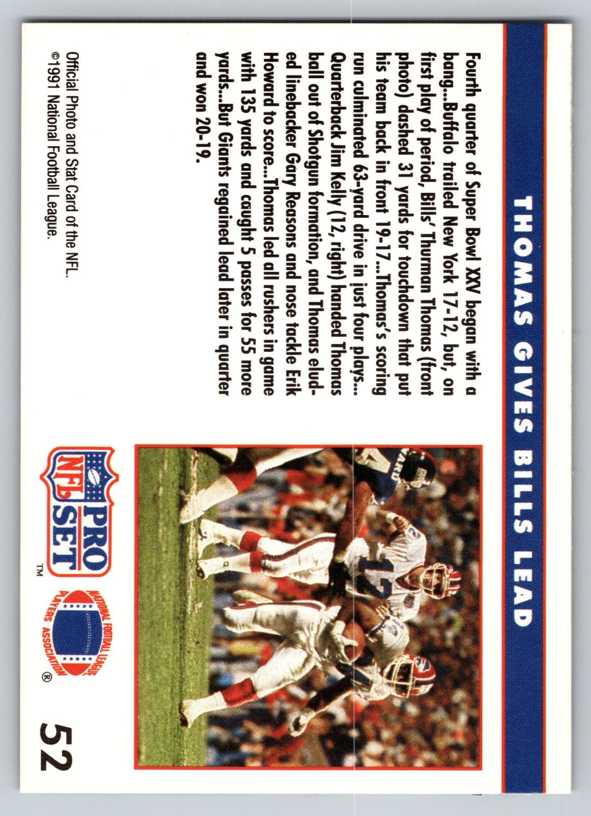 1991 Pro Set #52 Thomas Gives Bills Lead SBXXV