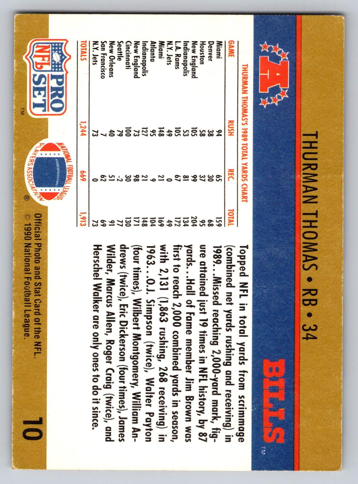 1990 Pro Set #10 Thurman Thomas