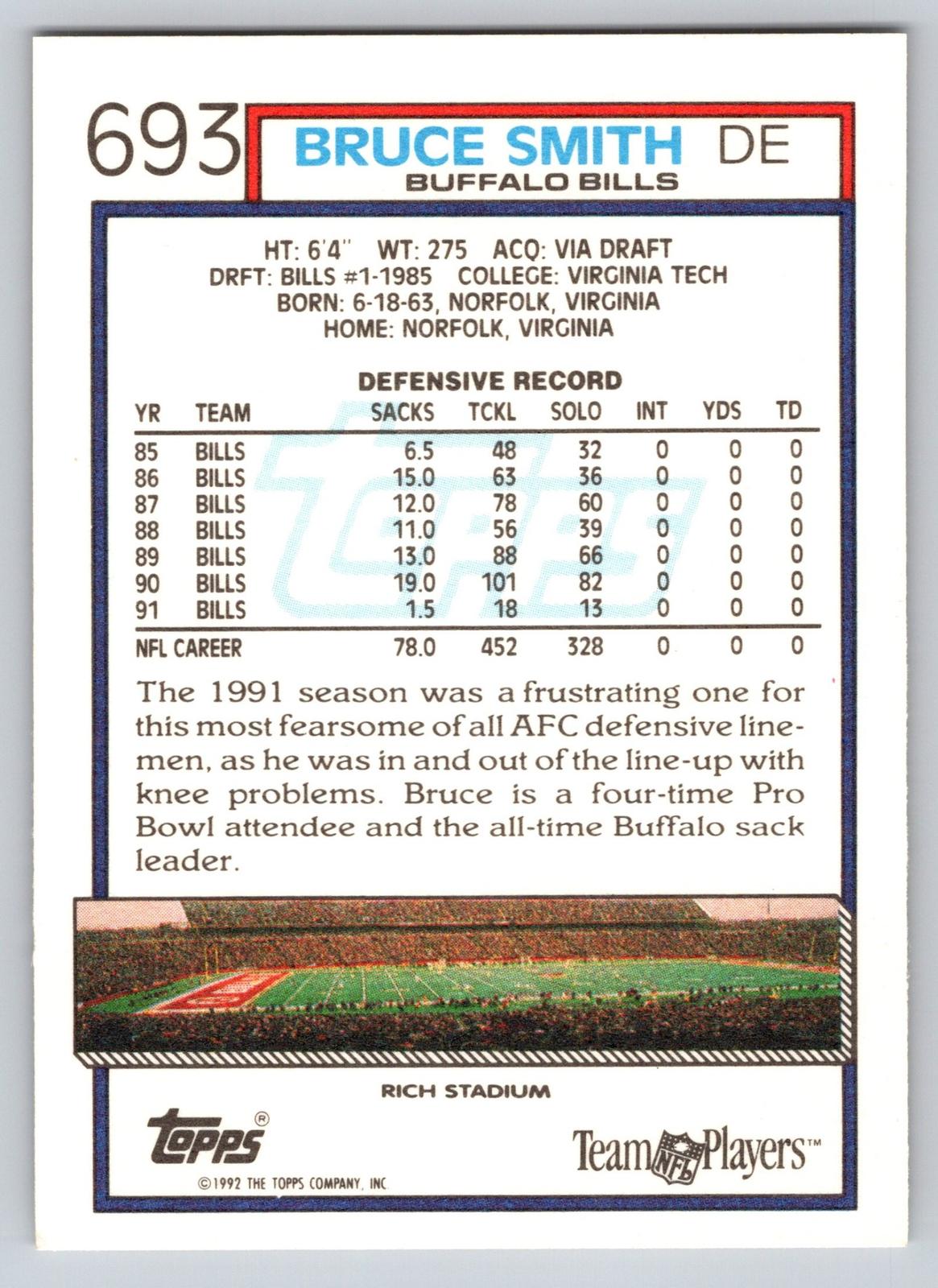1992 Topps #693 Bruce Smith