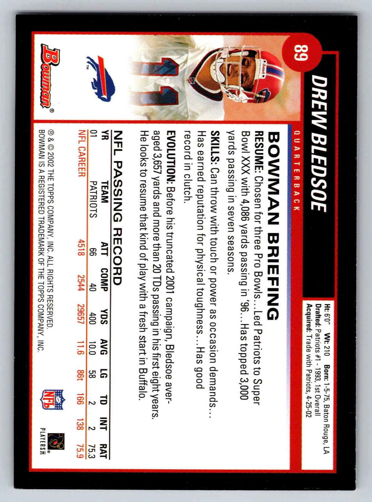 2002 Bowman #89 Drew Bledsoe
