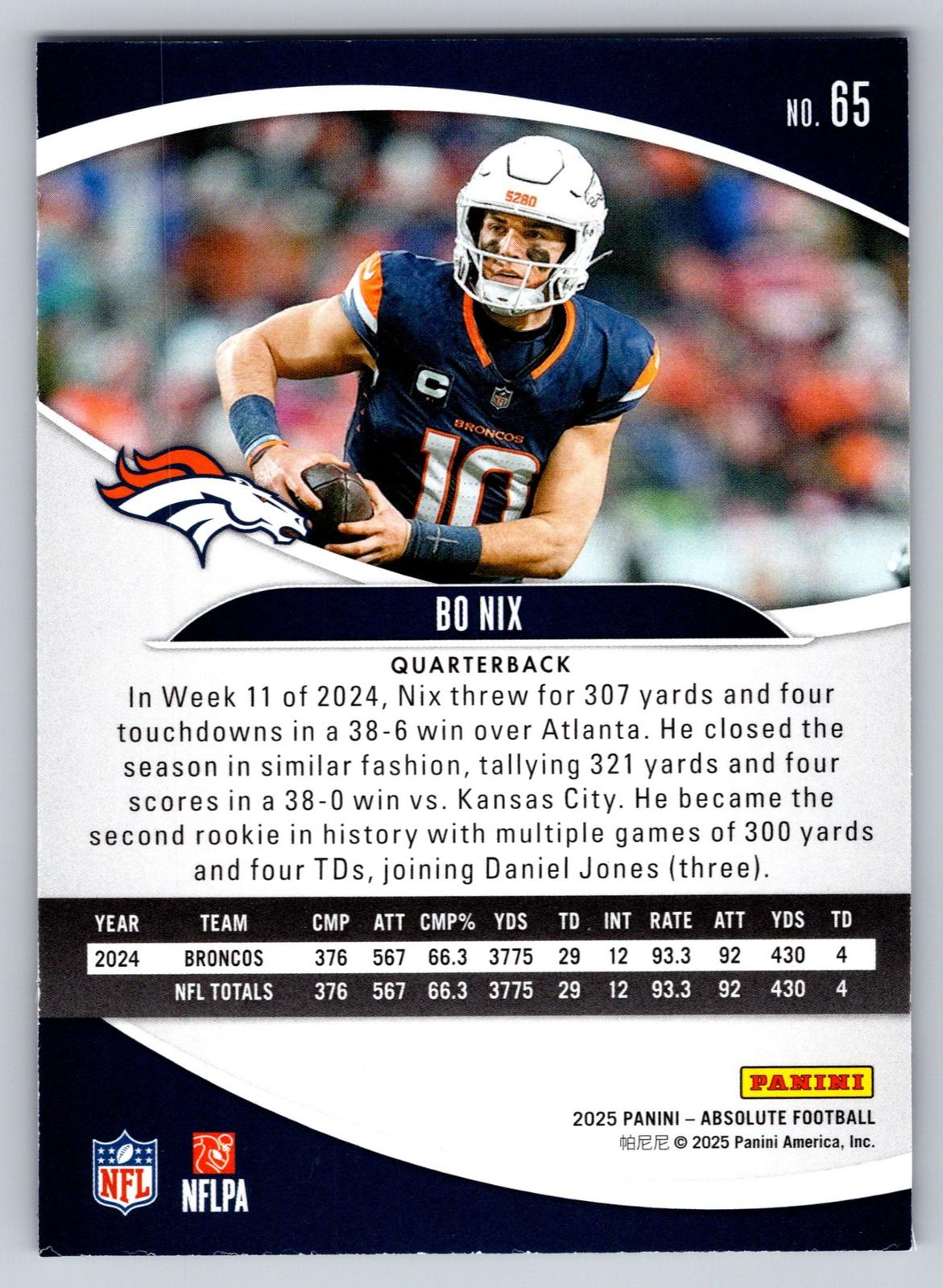 2025 Panini Absolute #65 Bo Nix Retail