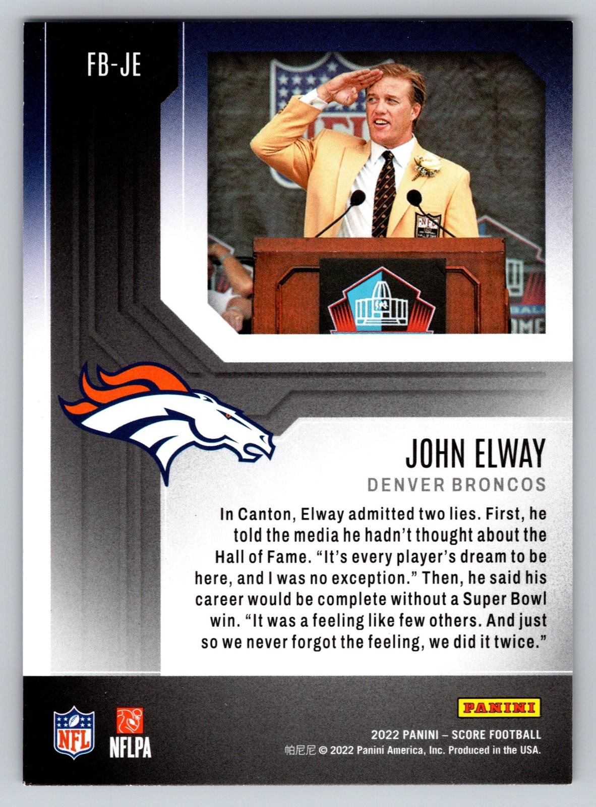 2022 Score #FB-JE John Elway First Ballot