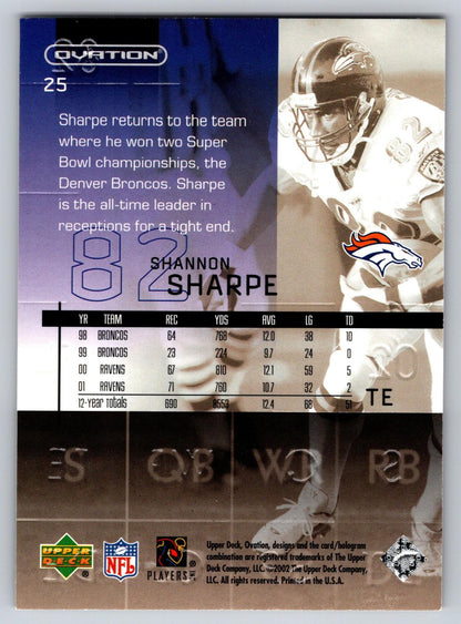 2002 Upper Deck Ovation #25 Shannon Sharpe