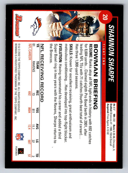 2002 Bowman #20 Shannon Sharpe