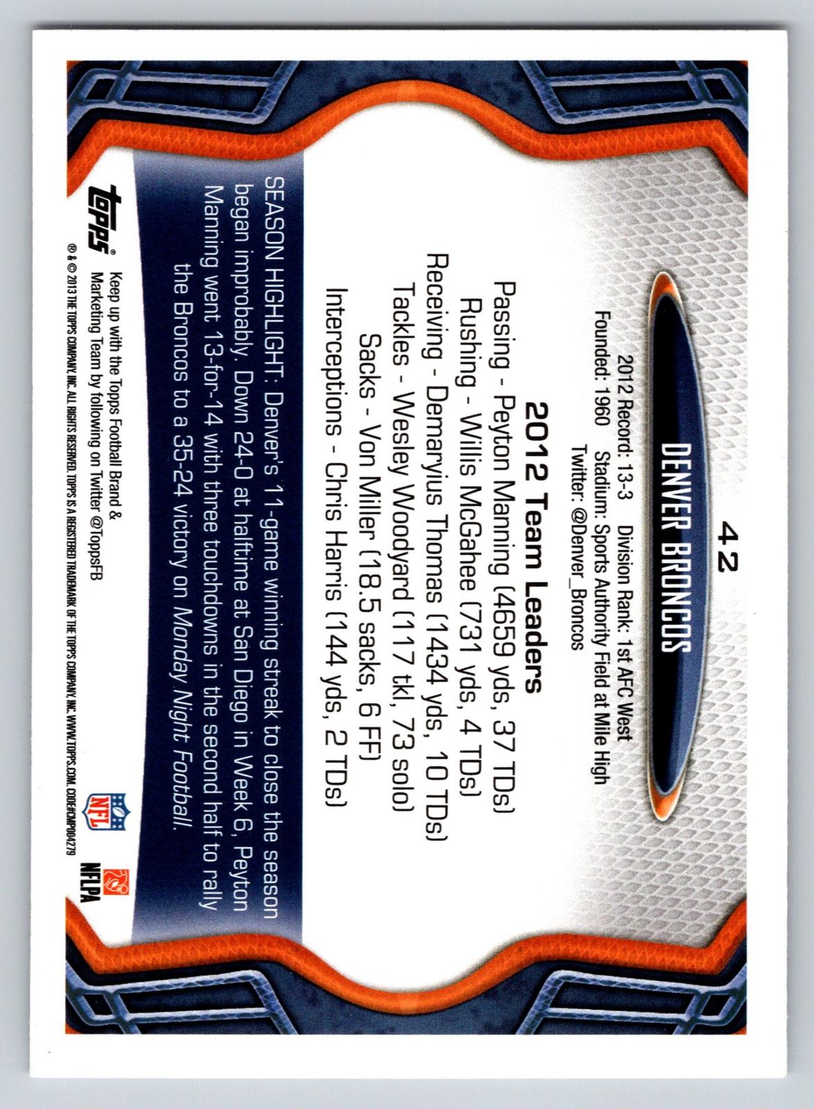 2013 Topps #42 Denver Broncos