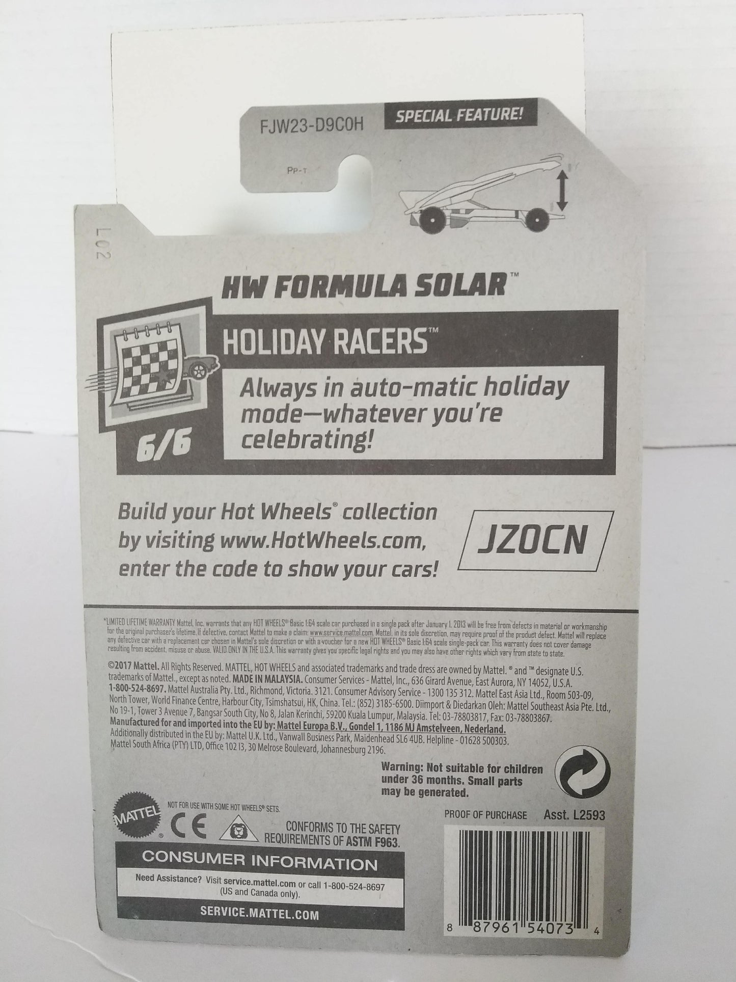 2018 Hot Wheels Holiday Racers - Formula Solar