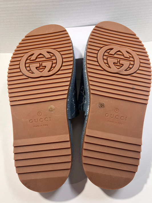 Denim  Monogram Platform Denim Slide Sandals 38