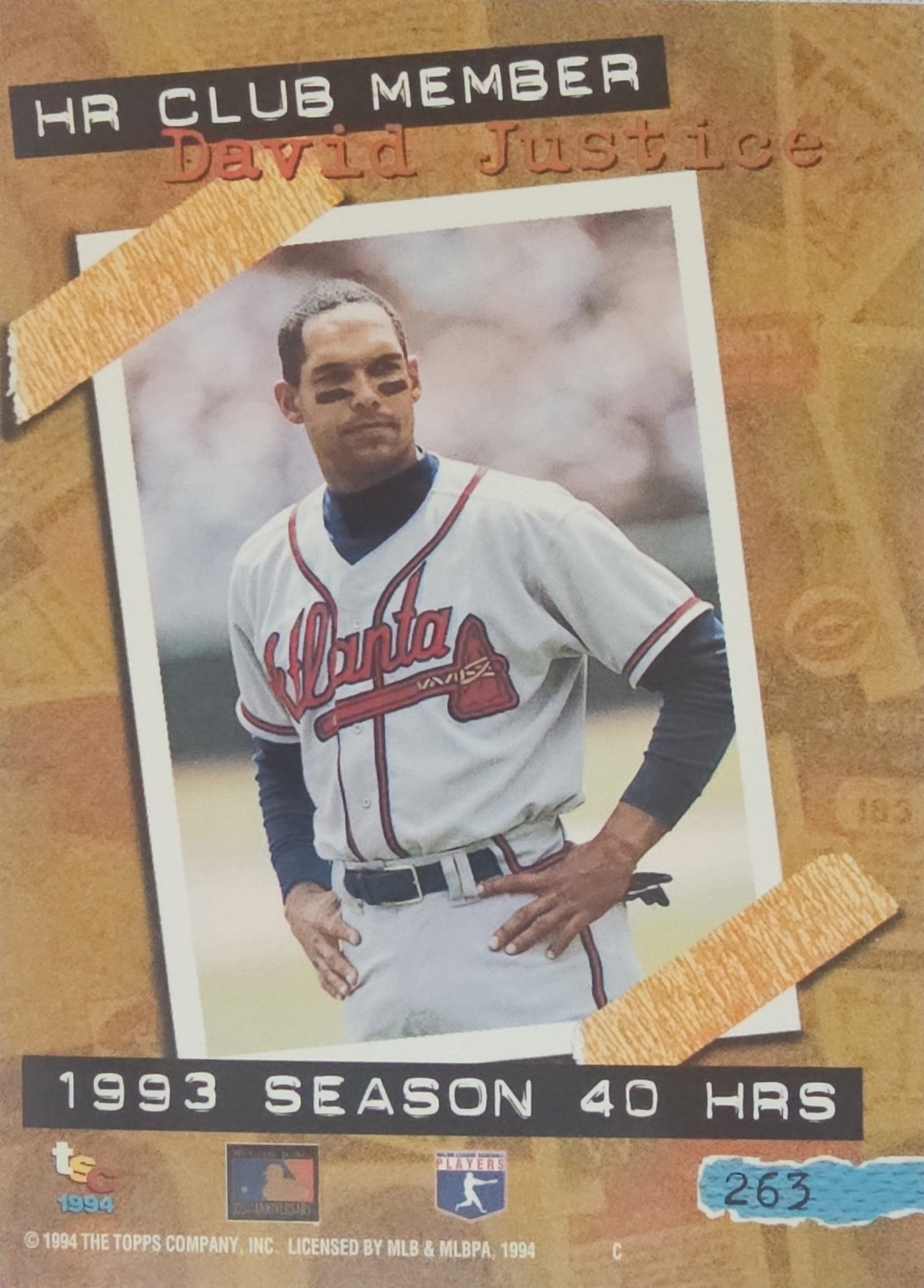 1994 David Justice Topps Stadium Club Rainbow Gold(HR Club)