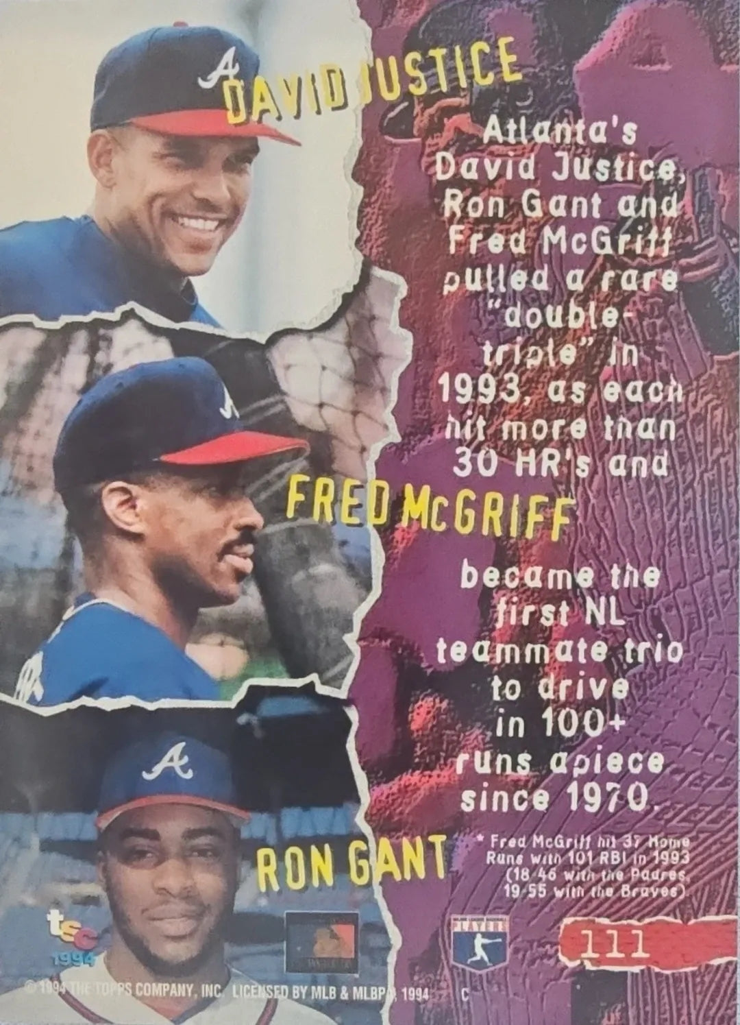 1994 Topps Stadium Club Topps Trios (Ron Gant, David Justice, Fred McGriff)