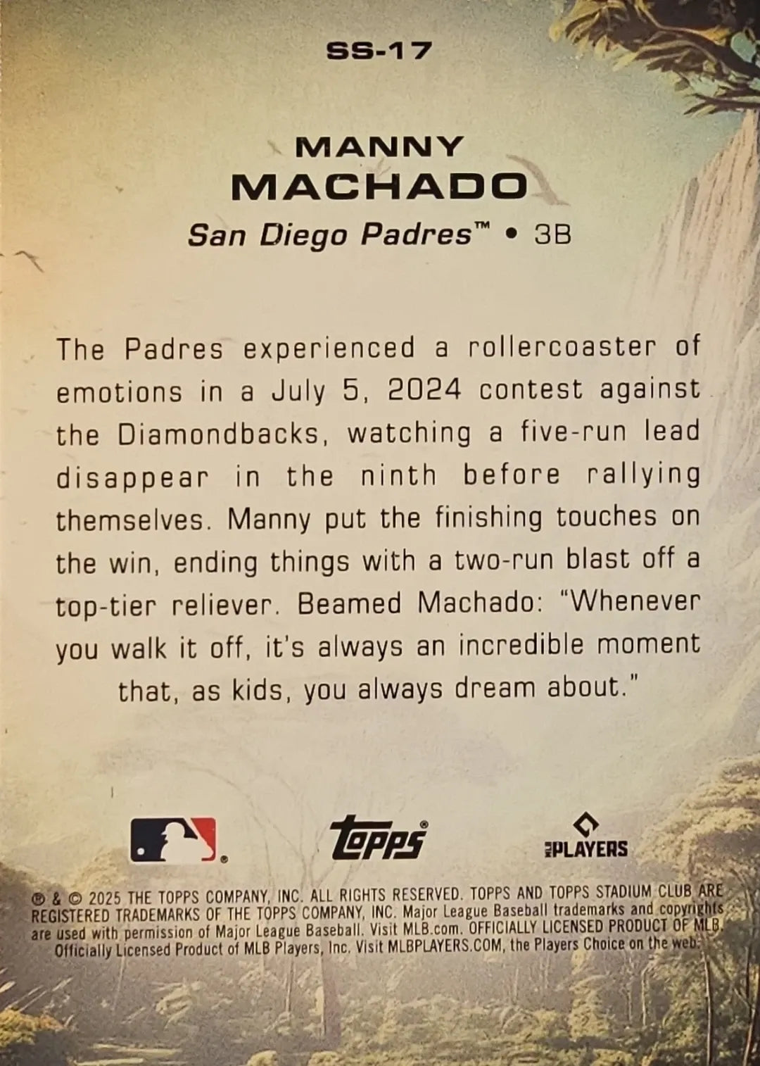2025 Manny Machado Topps Stadium Club (Savage Sluggers)