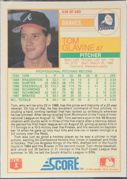 1988 Tom Glavine Score (Rookie Prospect)