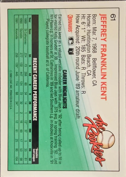 1992 Jeff Kent Donruss (The Rookies)