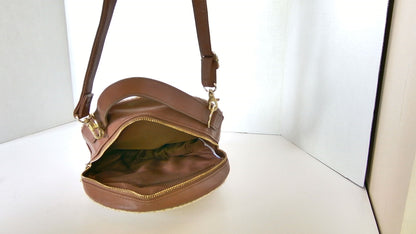 Vintage Round Woven Straw and Leather Handbag