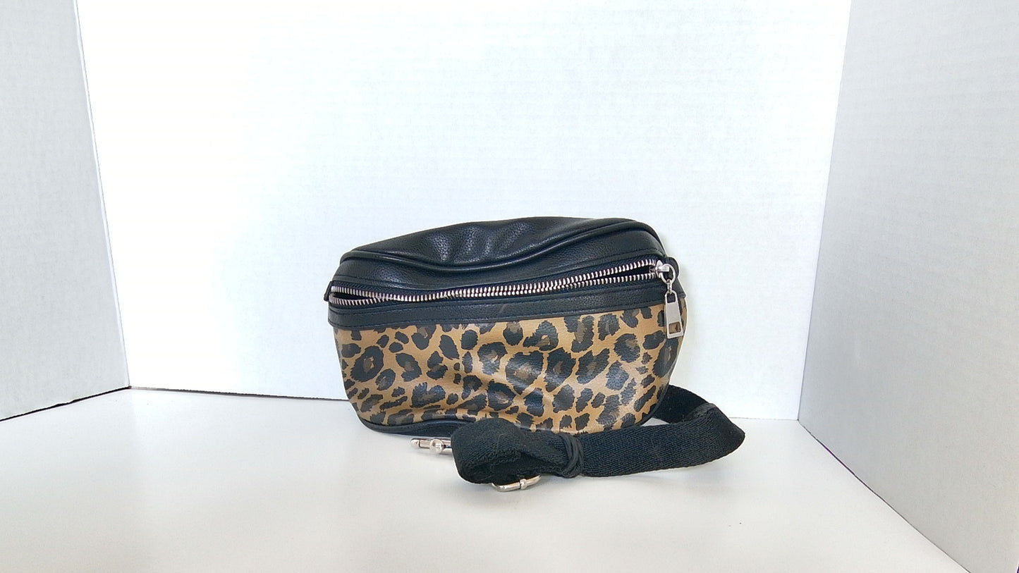 Leopard Print and Black Leather Fanny Pack