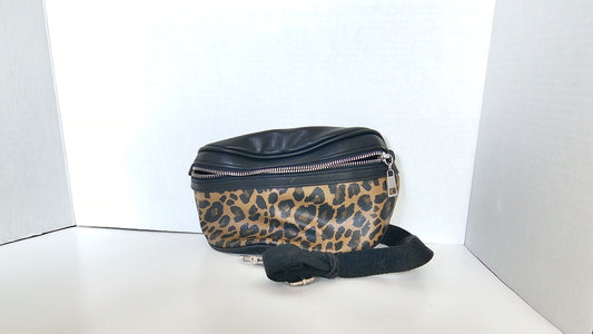 Leopard Print and Black Leather Fanny Pack