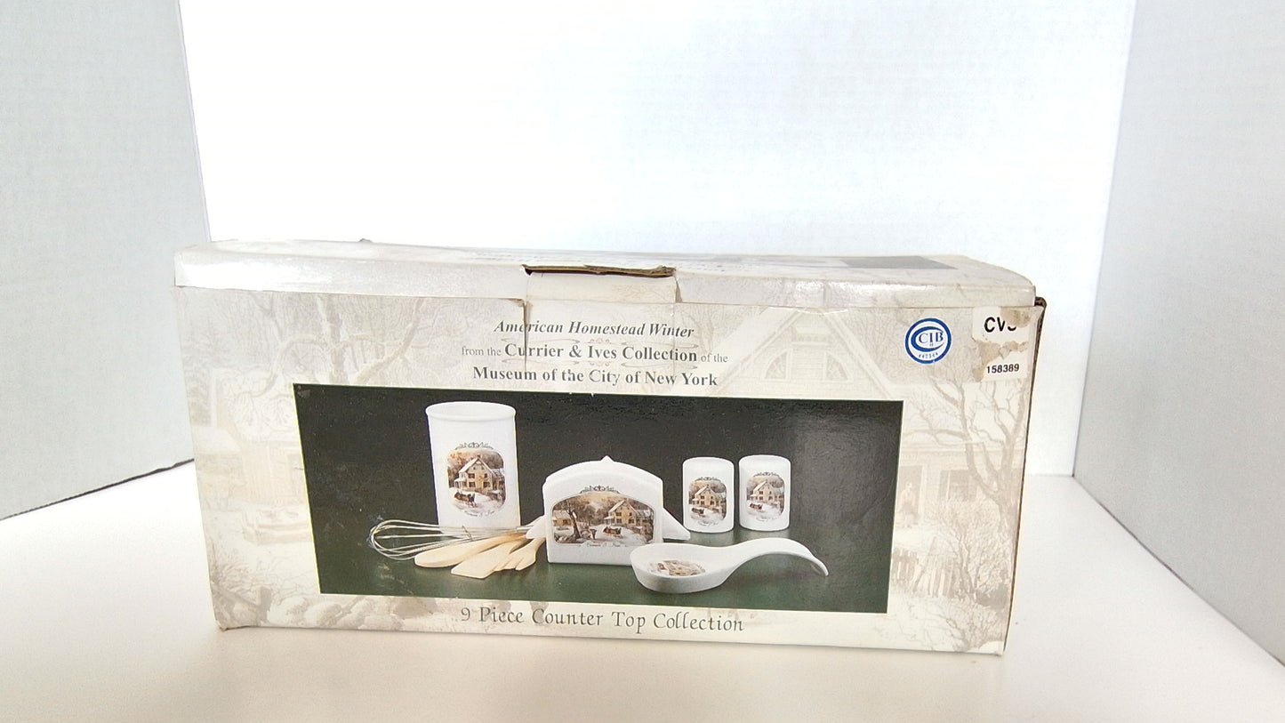 Currier & Ives Museum of City of New York 5 Piece Stoneware Table Top Set