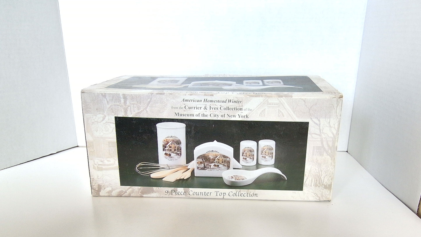 Currier & Ives Museum of City of New York 5 Piece Stoneware Table Top Set