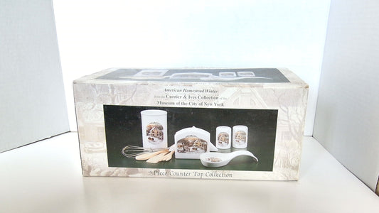 Currier & Ives Museum of City of New York 5 Piece Stoneware Table Top Set