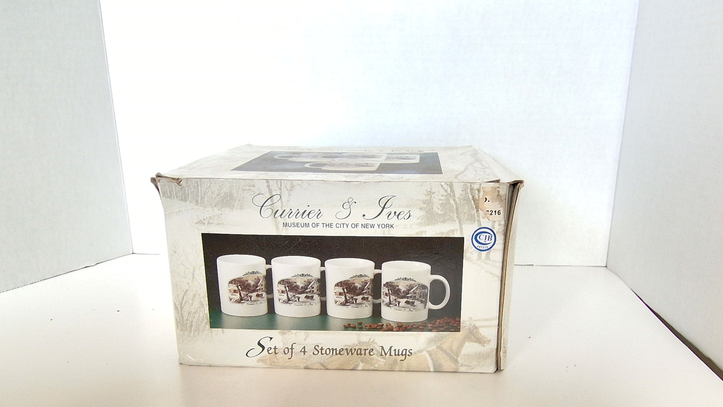 Currier & Ives Stoneware Mugs (Set of 4)
