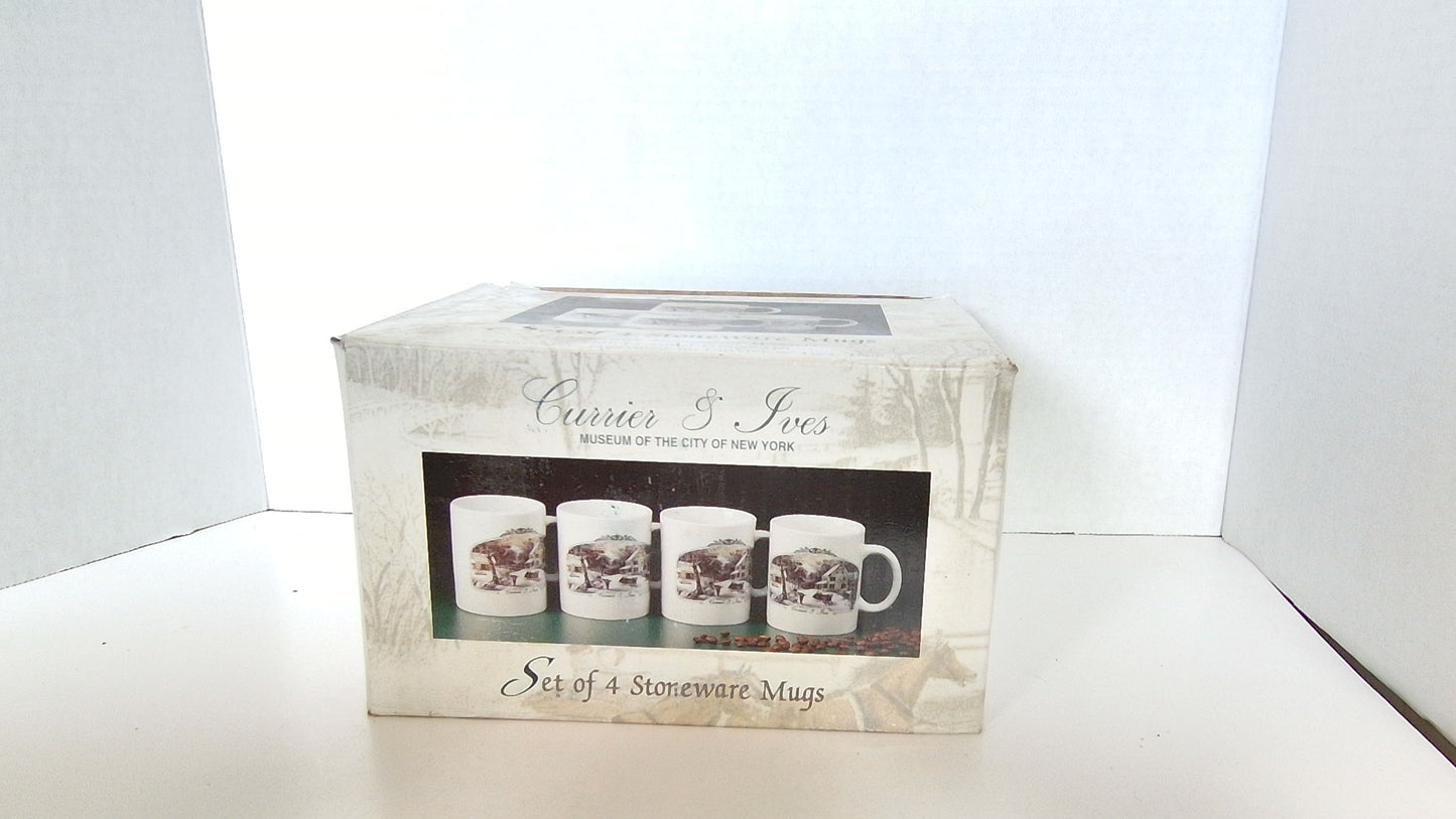 Currier & Ives Stoneware Mugs (Set of 4)